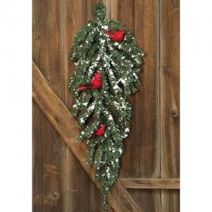 The Holiday Aisle Snowy German Twig Teardrop Swag with Cardinals THLY5117